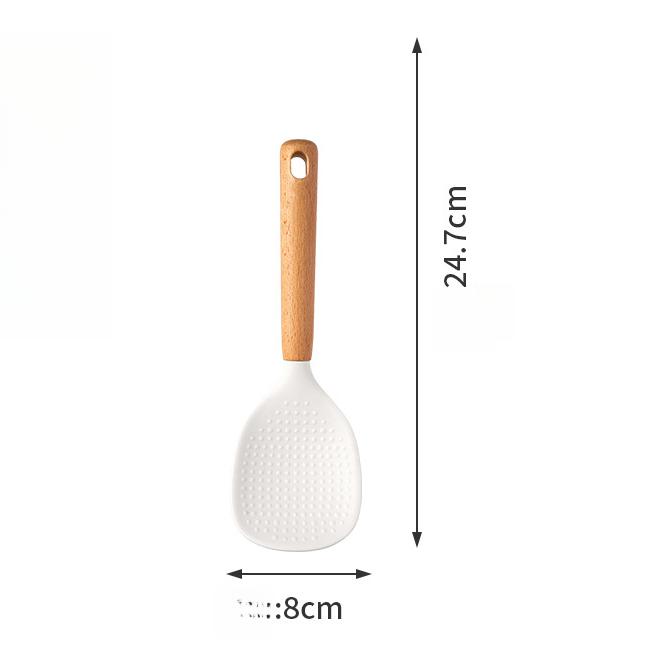 Food Grade Silicone Kitchen Utensils Set Beech Wood Handle Heat Resistant Non-Stick Cookware Spatula Spoon Whisk Tongs