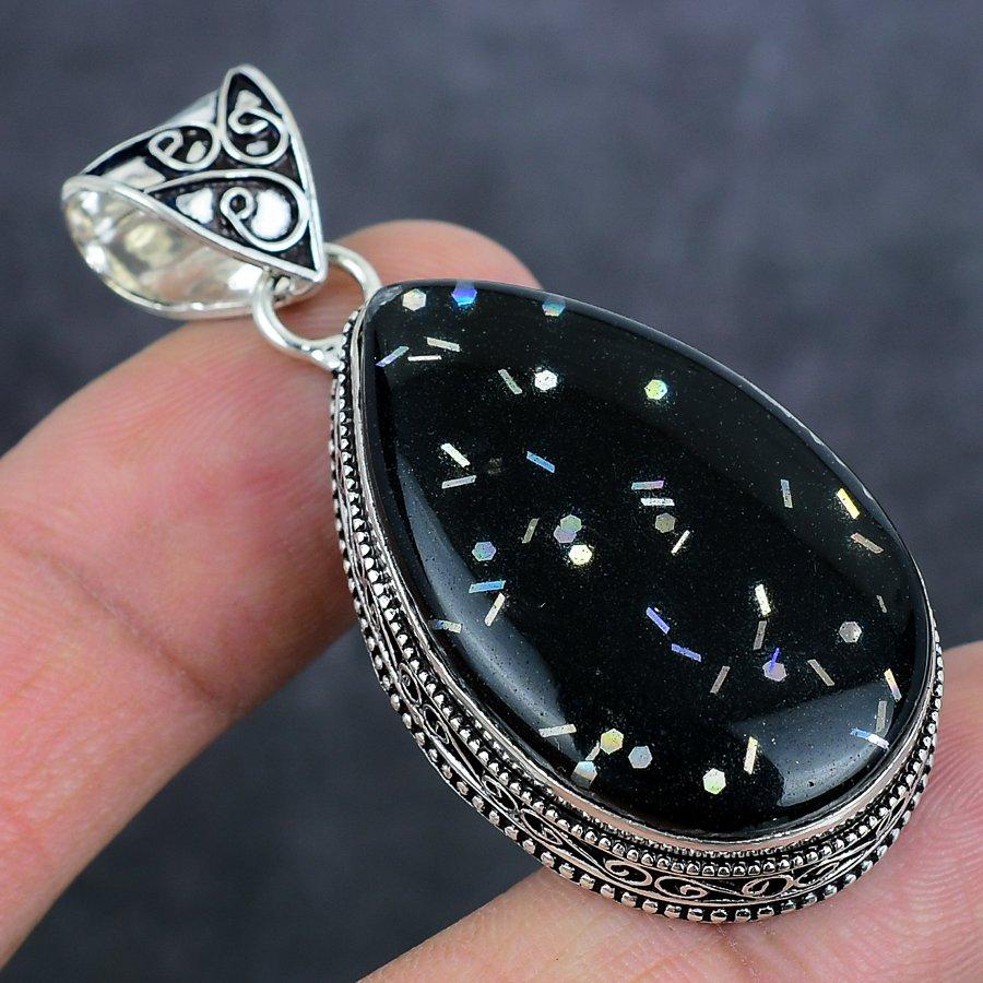 Подвеска из натурального снежного обсидиана из стерлингового серебра 925 пробы 2,17 дюйма Z2K42