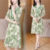 Женское летнее платье с V-образным вырезом, новое, средней длины, с принтом, темпераментное, зеленые платья