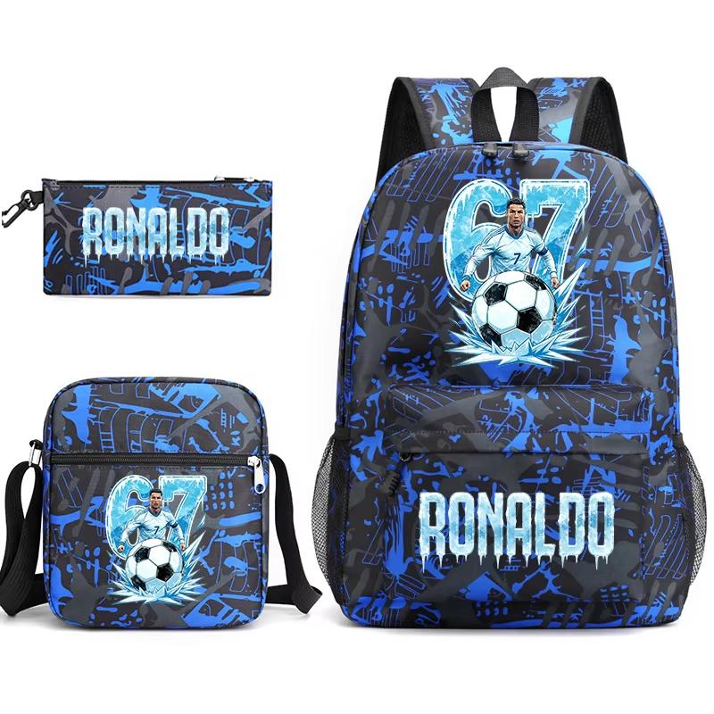 Школьный рюкзак Cr7 Ronaldo 67 Pattern с сумкой через плечо и пеналом для подростков, детей, девочек, мальчиков. Легкий свободный школьный портфель
