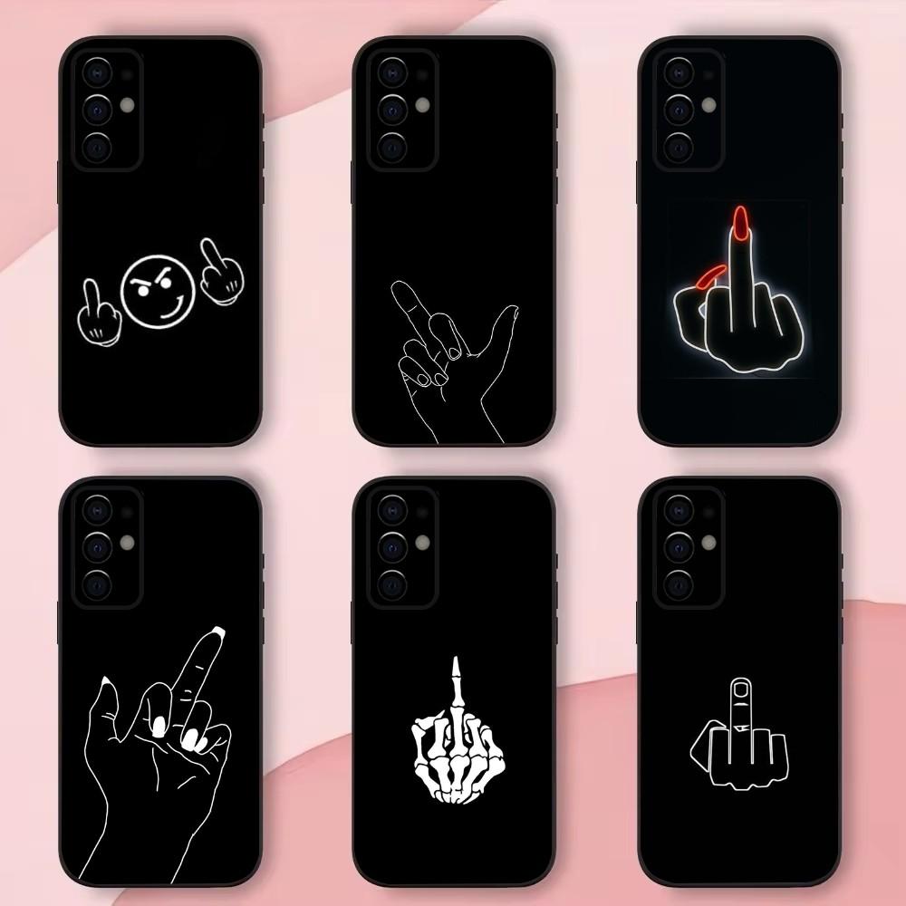 Cartoon Middle Finger Phone Case For Samsung S24,S21,S22,S23,S30,Ultra,S20,Plus,Fe,Lite,Note,10,9,5G Black Soft Shell