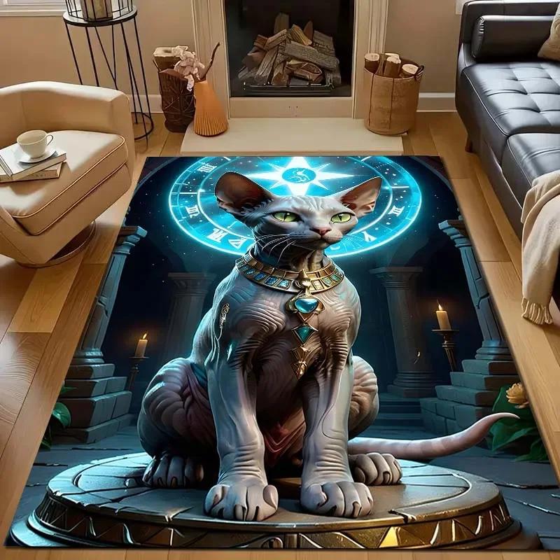 Новые полки! Египетская мифология Ковер с черным котом, Ковры для гостиной, спальни, офиса, детской комнаты, Нескользящий коврик, машинная стирка