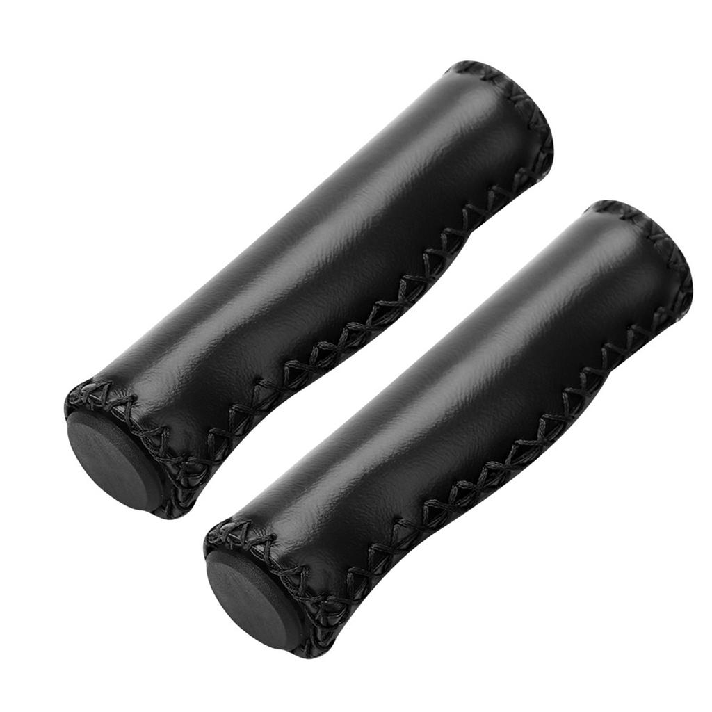 1 Pair Hand Stitched PU Bike Bicycle Handlebar Handle Bar Grips with Plug(Brown)