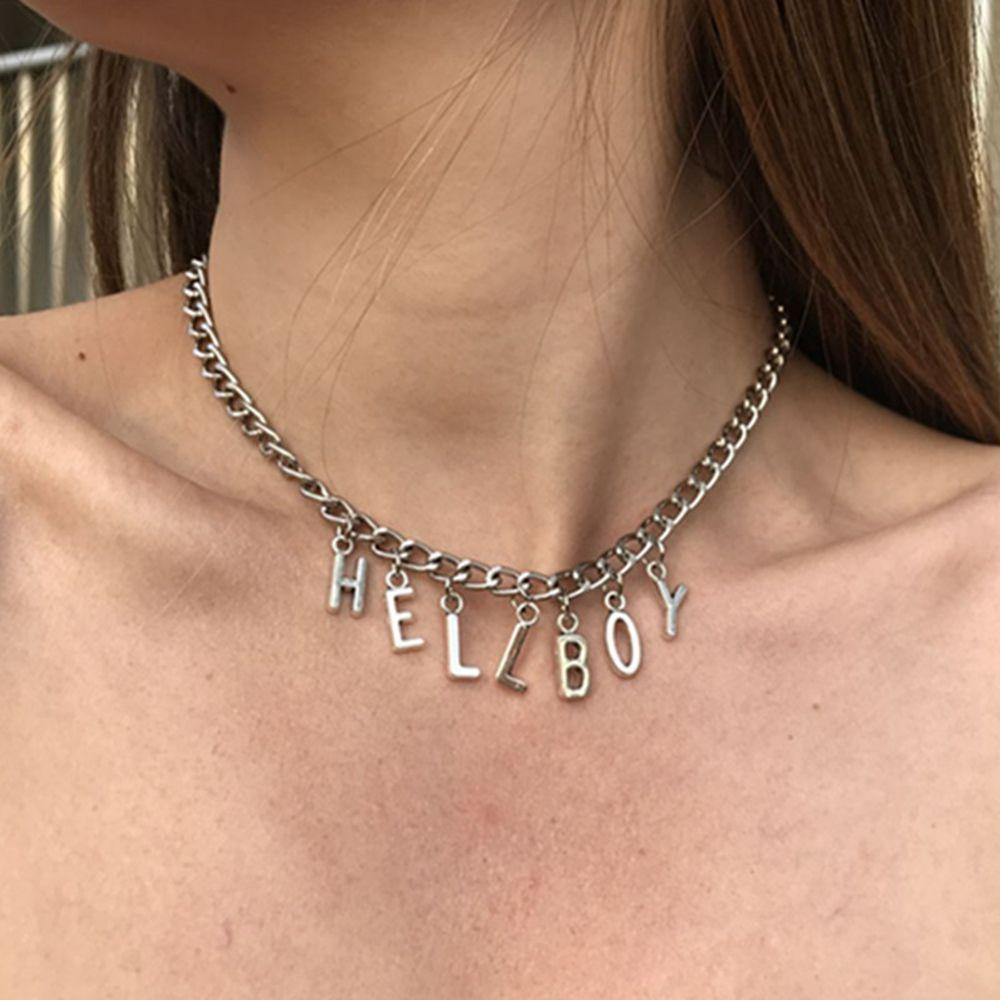 New Hip Hop Women "Hellboy" Choker Letter Bib Chain Pendant Necklaces