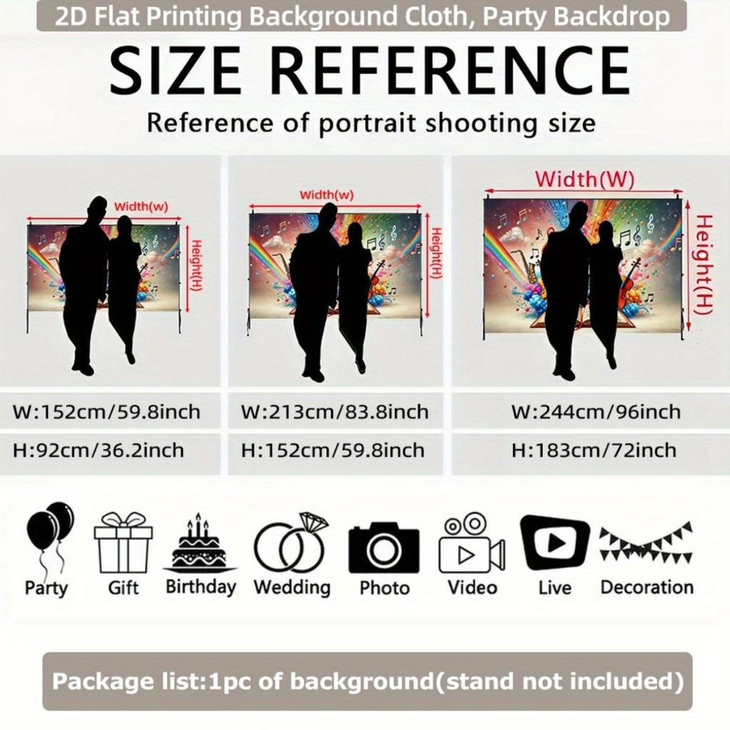 One piece of 2D flat-printed background banner depicting a beautiful scene of music and books. Made of polyester.