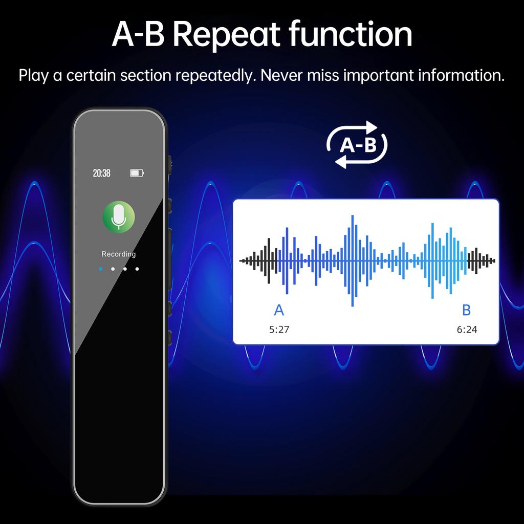 64GB Digital Voice Recorder Voice Activated Audio Recording Noise Reduction with Playback MP3 Music Player 280hrs Recording Files Device Support Pass