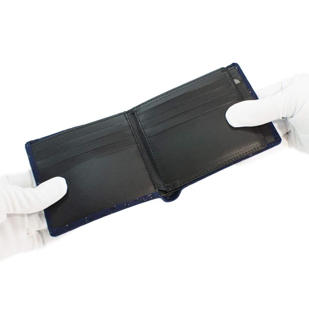 Inden Bill Compartment No Coin Navy Blue X Black Dragonfly Pattern [Indenya] Bi-fold Wallet, F, Purse, Deerskin, Lacquer, 2009-04-008
