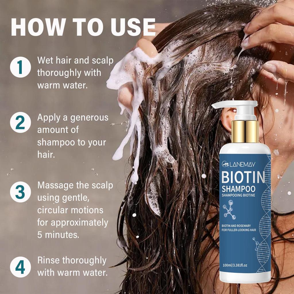 Биотиновый шампунь - Улучшает секущиеся кончики и пушистость, Улучшает текстуру волос и укрепляет волосы - Увлажняет и придает объем для всех типов волос