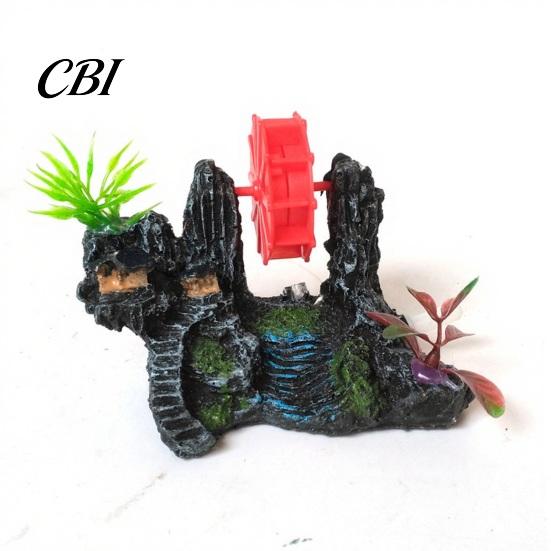Spinning Waterwheel for Fish Tank Aquarium Waterwheel, Ornament, Mini Rockery Mountain Air Bubbler, Dynamic Decoration Aerating Action Hideout