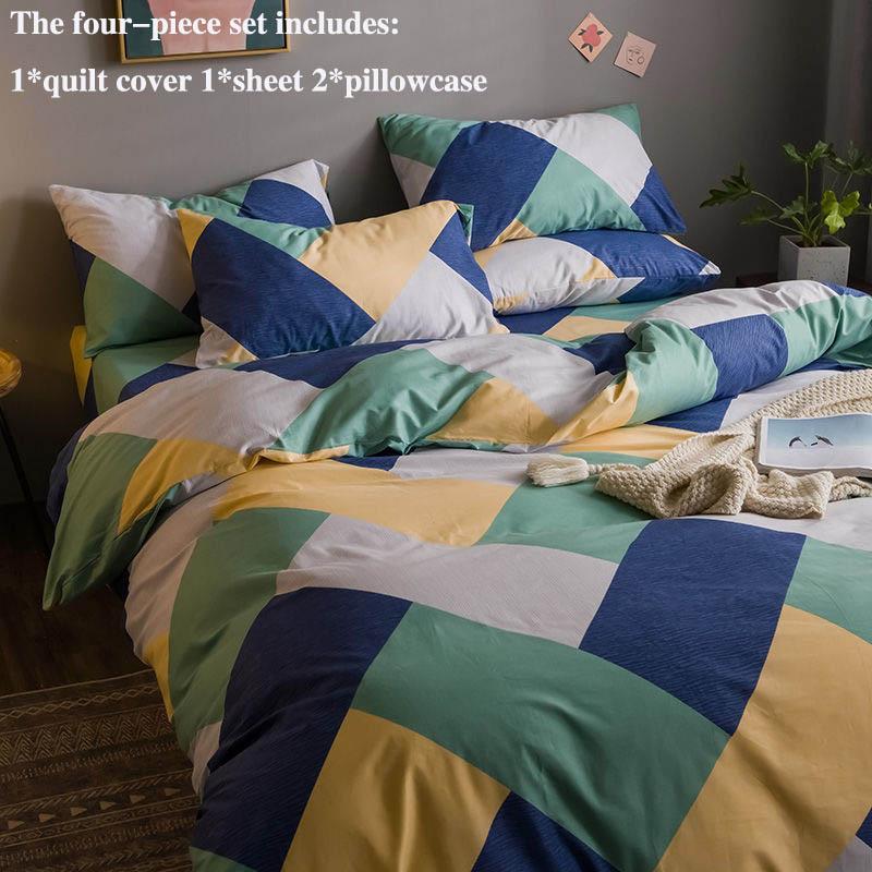 Простыня из четырех предметов в хлопковую полоску в простом интеллектуальном стиле, пододеяльник, наволочка, комплект домашнего постельного белья, двуспальная кровать