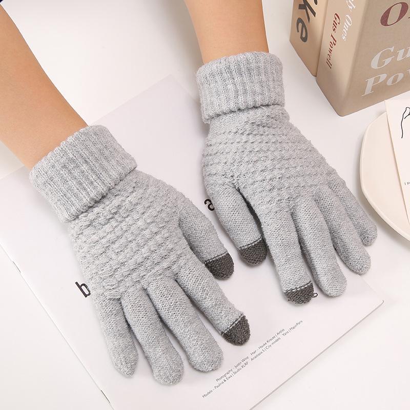 Women's and Men's Winter Touchscreen Gloves - Thick Velvet Cotton, Pineapple Pattern, Wool Blend for Cold-Weather Cycling.