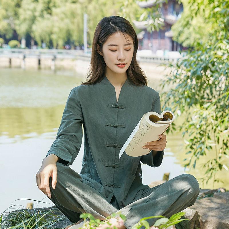 Китайская одежда для кунг-фу и тайцзи, униформа для боевых искусств ушу, хлопковый комплект из топа и брюк, костюм для тайцзи, йоги, спортивных тренировок
