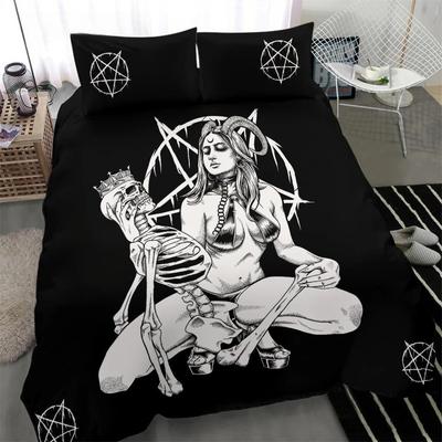 Постельное белье с черепом, скелетом, сатанинским козлиным черепом, трофейным демоническим потомством, ночное синее, розовое, сатанинское, Бафомет, пододеяльник