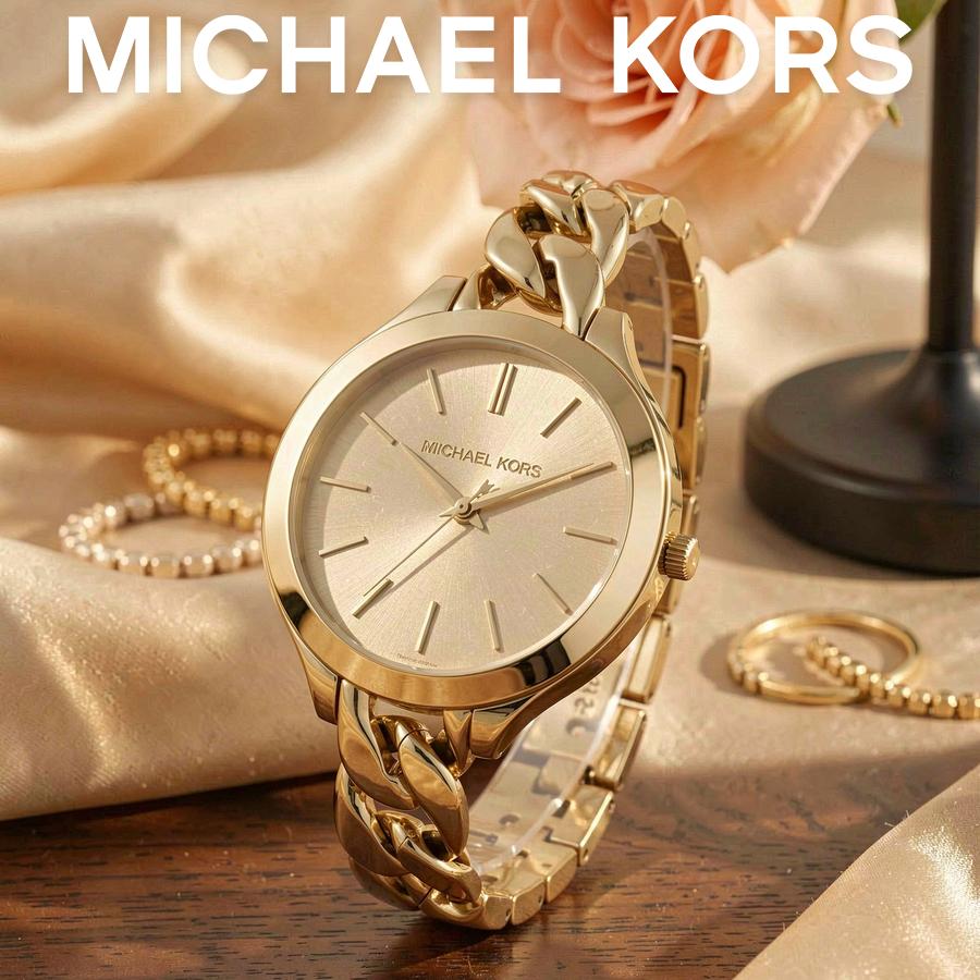 Michael Kors Женские кварцевые часы Runway с циферблатом цвета шампанского и ремешком из нержавеющей стали золотистого тона, 42 мм, MK3222
