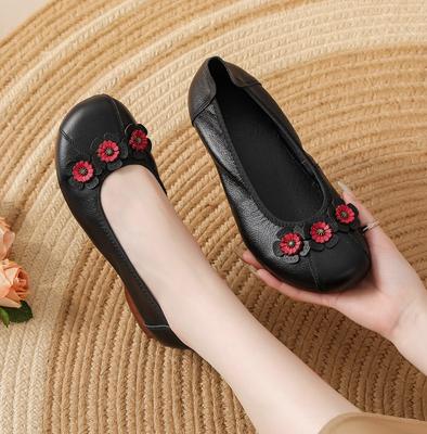 Новейшие женские туфли-балетки из натуральной кожи с цветочным принтом, женская обувь с неглубоким вырезом, женские мокасины на плоской подошве, женские мягкие винтажные балетки для вождения, лоферы