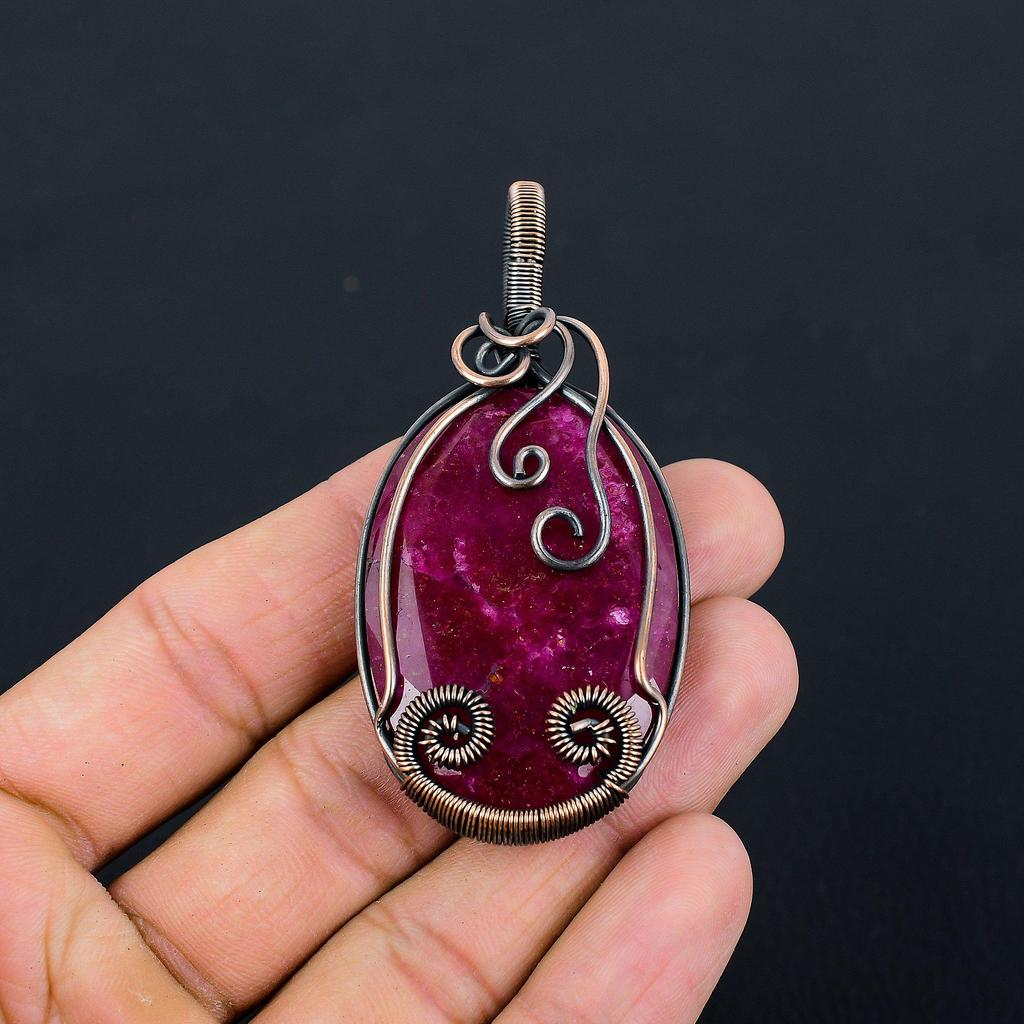 Лабораторный кулон ручной работы с рубиновым драгоценным камнем из чистой медной проволоки для новогоднего подарка