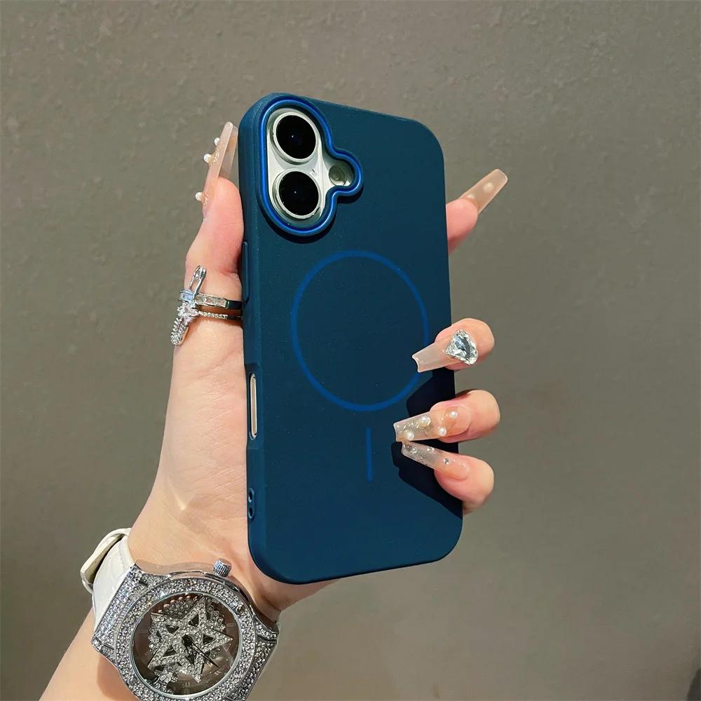 Ультратонкий простой чехол Magsafe для iPhone 16 Pro Max 15Pro 14 Plus 13 12 11 Матовый, цветной, с защитой объектива, для беспроводной зарядки, мягкий чехол из ТПУ