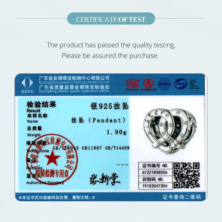 WOSTU 925 Sterling Silver Cubic Zirconia Sister Heart Bead Charms for Women Necklace and Bracelet DIY Jewelry