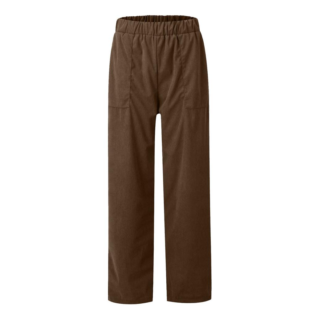 Женские повседневные однотонные прямые повседневные брюки с эластичной резинкой на талии и карманами