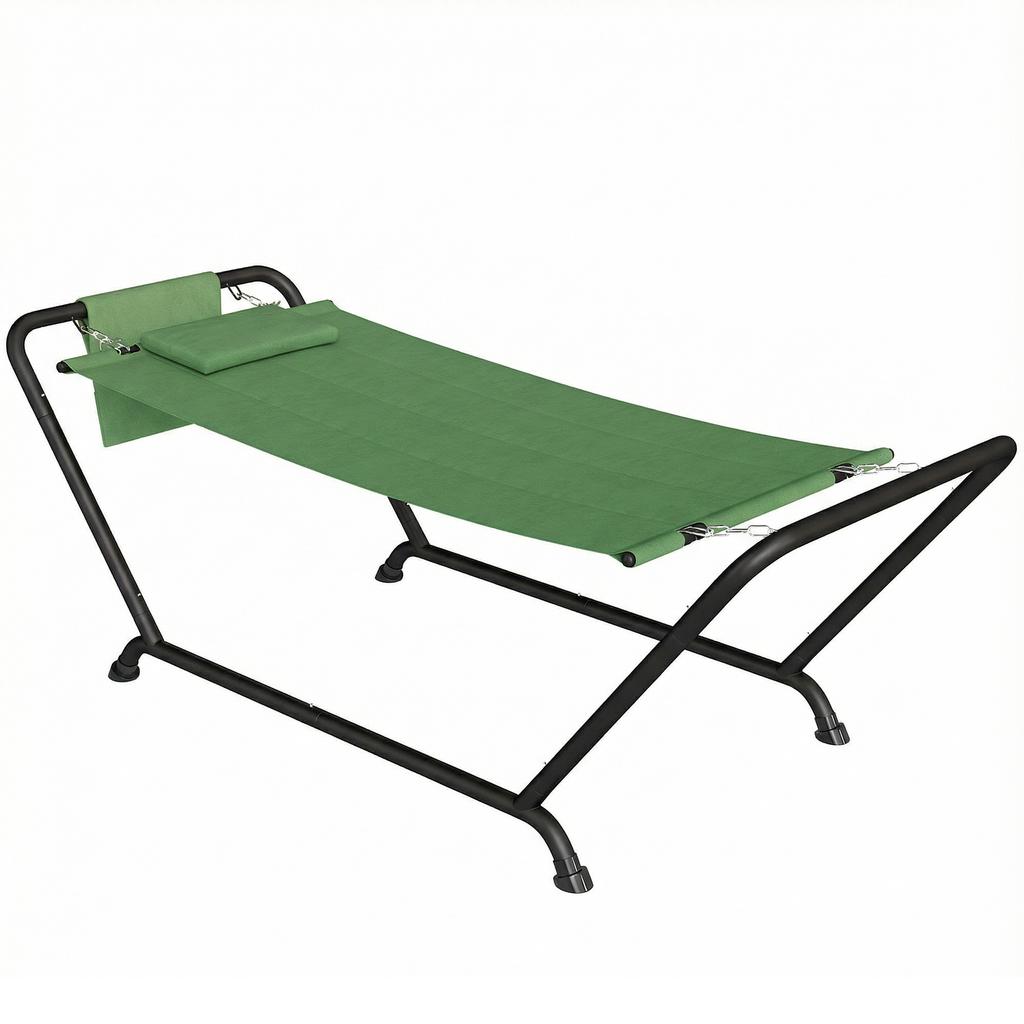 Garden Hammock with Stand, Side Pocket and Headrest, in Metal and Polyester, 237x90x92 cm, Dark Green