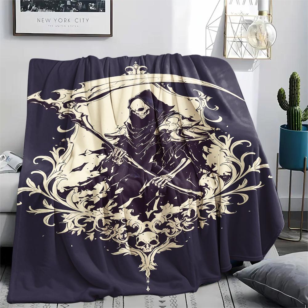 Death and Viking Warriors Print Flannel Blanket,High quality Comfortable for All Seasons,Home Decor,Warmth and Comfort,Perfect for Christmas Gifts