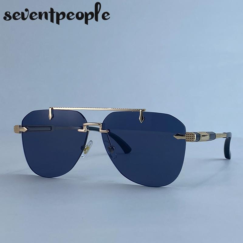 Стимпанк Солнцезащитные очки-авиаторы без оправы большого размера Мужские Роскошный бренд Модные Овальные Металлические Панк Солнцезащитные очки Ретро Уличные Очки UV400