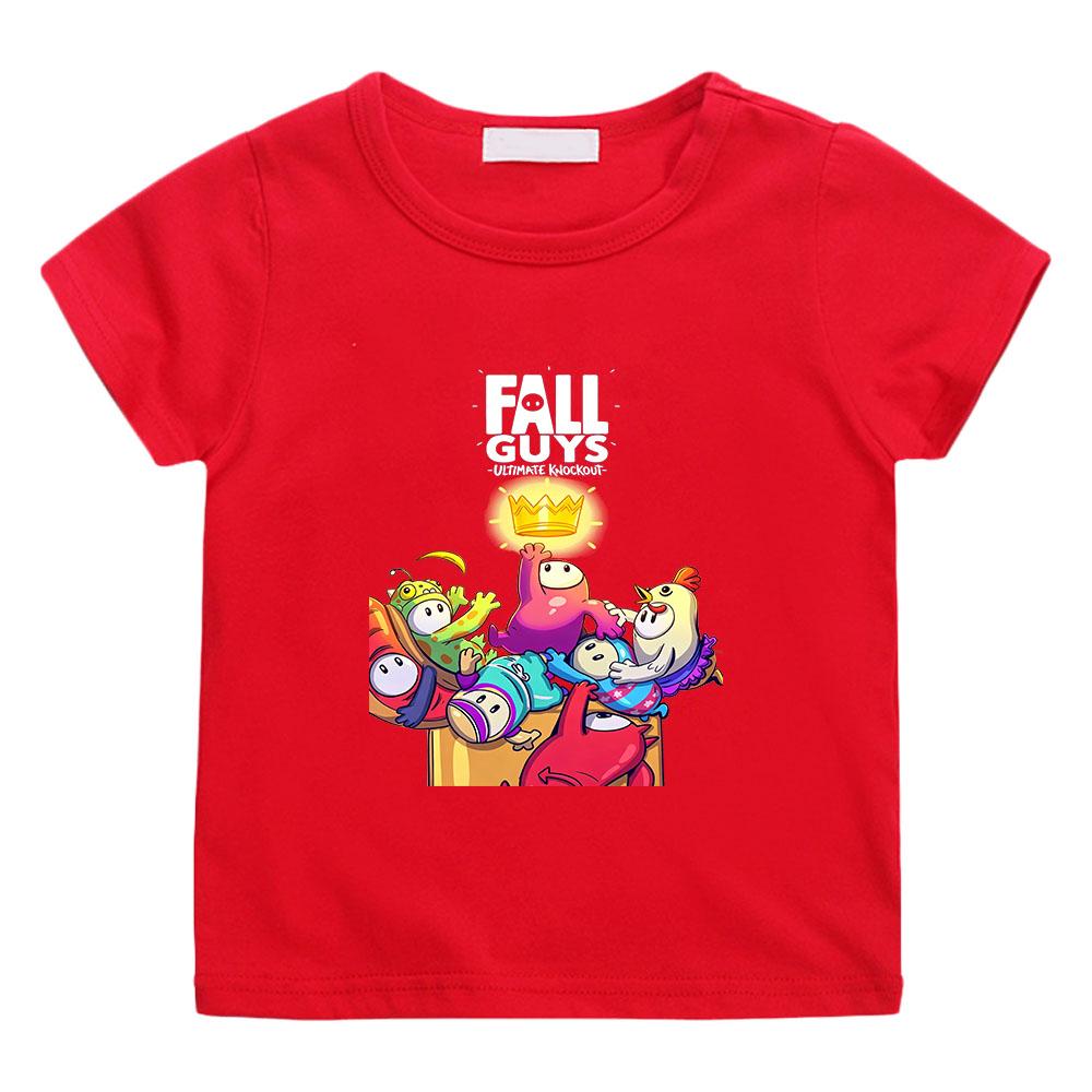 Игровая футболка Fall Guys для детей 2-12 лет, 100% хлопок, для мальчиков и девочек, с милым мультяшным принтом, с коротким рукавом, с круглым вырезом, повседневная, летняя, детские топы