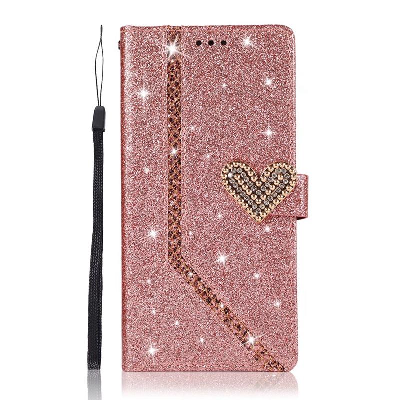 Чехол-кошелек-кошелек с блестящими порошками и бриллиантами в форме сердца с отделениями для карт, фоторамка для iPhone, Samsung, Huawei, держатель-подставка, откидные чехлы, чехол