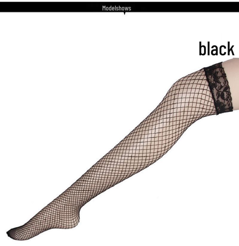 Sexy Black Fishnet Over-the-Knee Lace Stockings