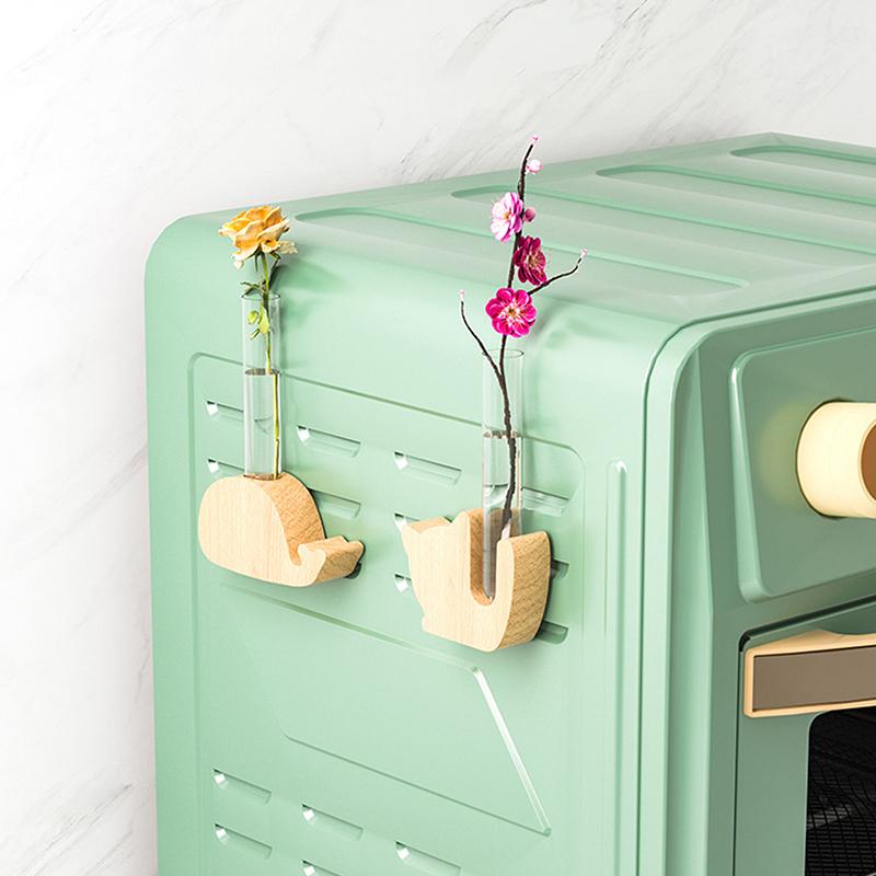 Originality Mini Magnetic Vase Cute Style Solid Wood Glass Test Tube Vase Flower Arrangement Fridge Magnet Decor Flower Vases