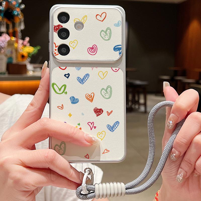 Красочный Граффити Сердца Кожаный Шнурок Чехол Для Samsung S26 S25 Ultra S24 S23 S22 Plus S21 FE A16 A17 A26 A36 A37 A54 A55 A56 A57 5G Чехол