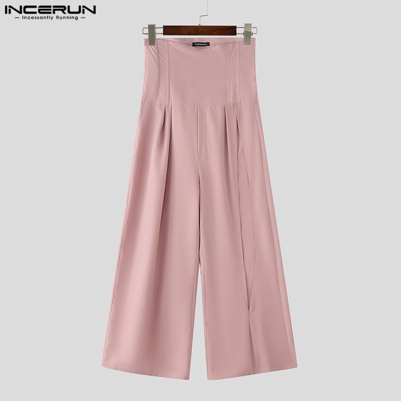 INCERUN Мужские брюки с высокой талией, на молнии, повседневные, длинные, с разрезами, широкие штанины