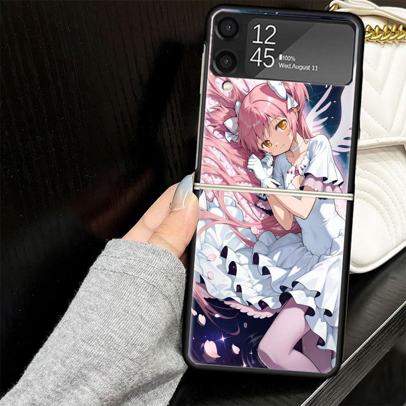 Чехол для телефона Samsung Galaxy Z Flip7 Flip6 Flip5 Flip4 Flip3 5G из твердого пластика, аниме Мадока Магика, черный