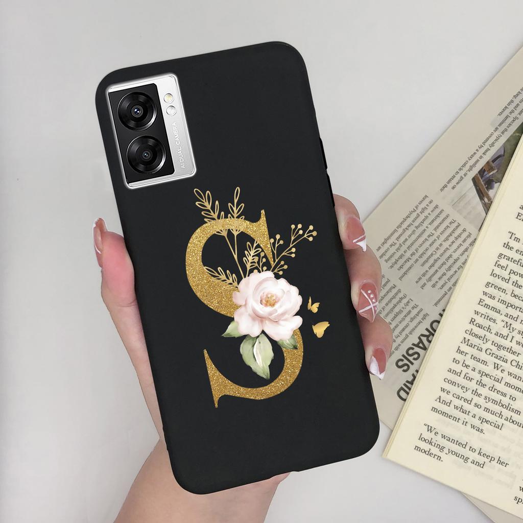 For OPPO A57 4G CPH2387 Cover Flower Letters Soft Silicone Case For OPPO A77 5G Shockproof Shell For Realme V23 5G Fundas Bumper