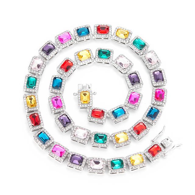 Hip Hop Colorful Iced Out Rhinestone Cuban Splicing Chain Necklaces Choker For Jewelry New Punk Neck Chain Women Men