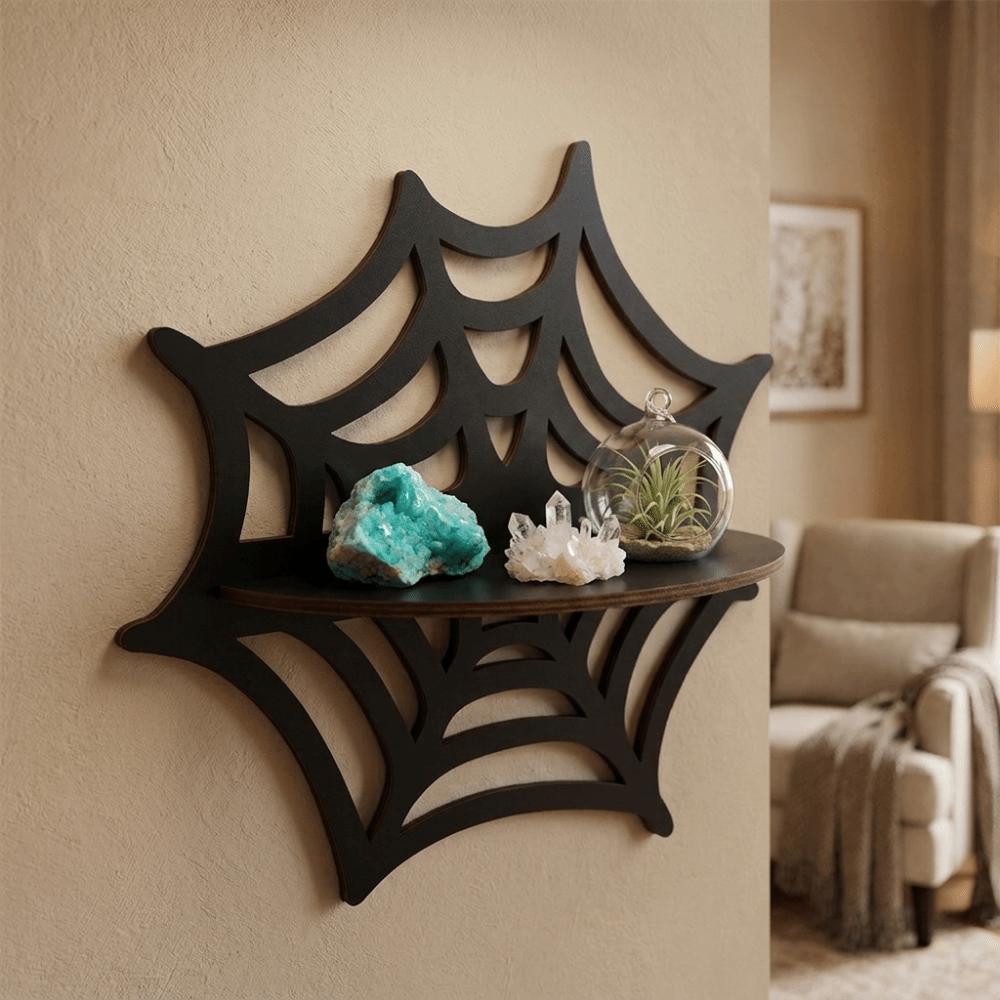 Halloween Theme Spider Web Wall Shelf Halloween Floating Shelf  Wall Display Organizer