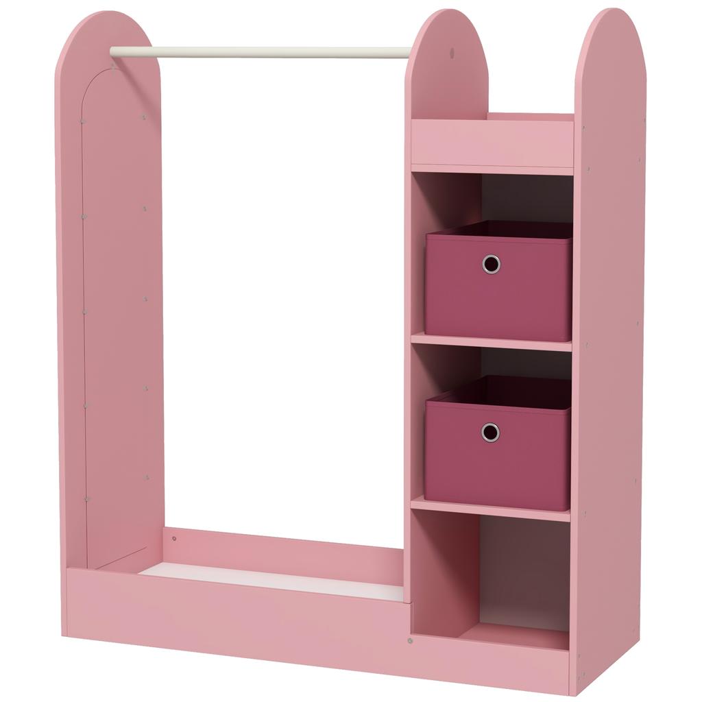 Kids Clothes Rail with Storage Shelf, Boxes, Mirror for Bedroom, Nursery, Pink