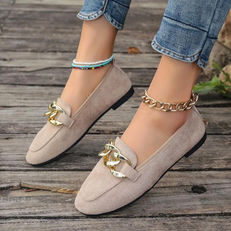Распродажа женской обуви 2024 года, новые лоферы, женские туфли на плоской подошве, горячая распродажа, повседневные туфли на плоской подошве, женская обувь с металлическими украшениями и цепочками, женские туфли Zapatos