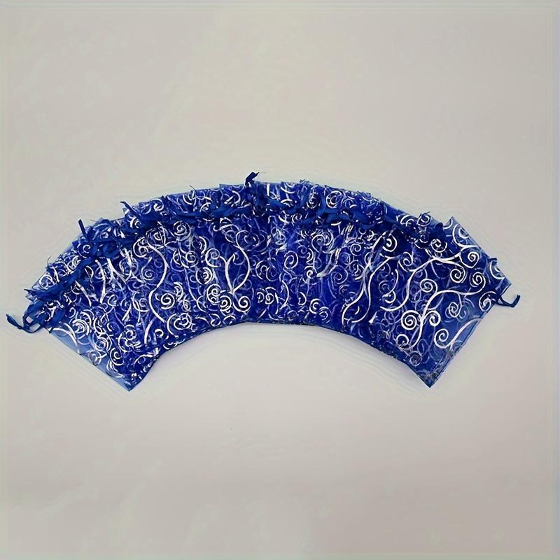 100 шт. темно-синие прозрачные органзовые мешочки для свадебного детского душа, подарочные мешочки с принтом из ротанга, демонстрационные мешочки на шнурке