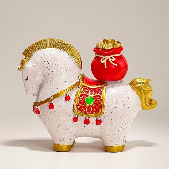 1/4Pcs Cartoon Horse Statue Rotatable Golden Ingot Gourd Money Bag Lucky Pony Figurine Home Office Desktop Feng Shui Decoration Ornament