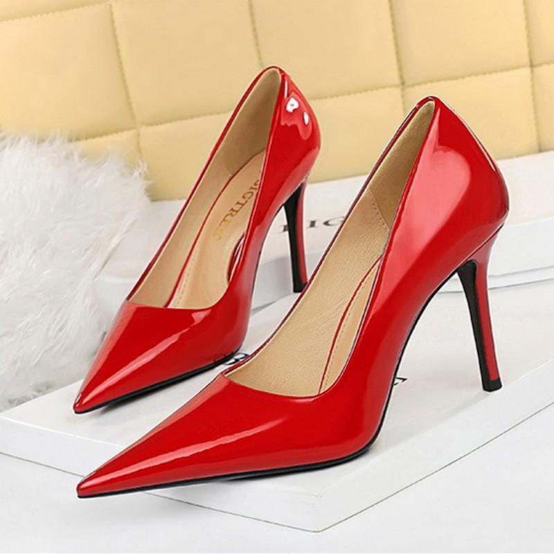 European and American Fashion Super High Heel Shallow Mouth Pointed Bright High Heel Shoes Women's Shoes Single Shoes