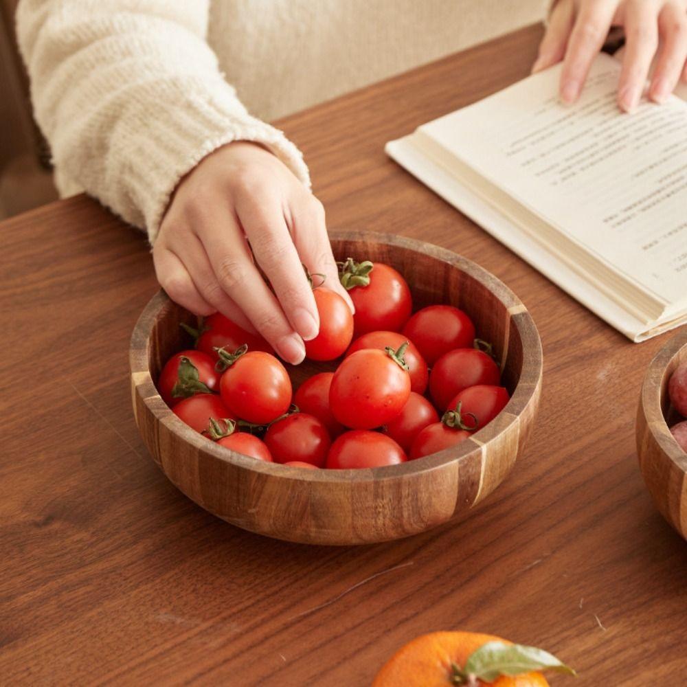 Vintage Acacia Wooden Bowl Scald-resistant Snack Bowl Kitchen Utensil Fruit Serving Bowl Oats
