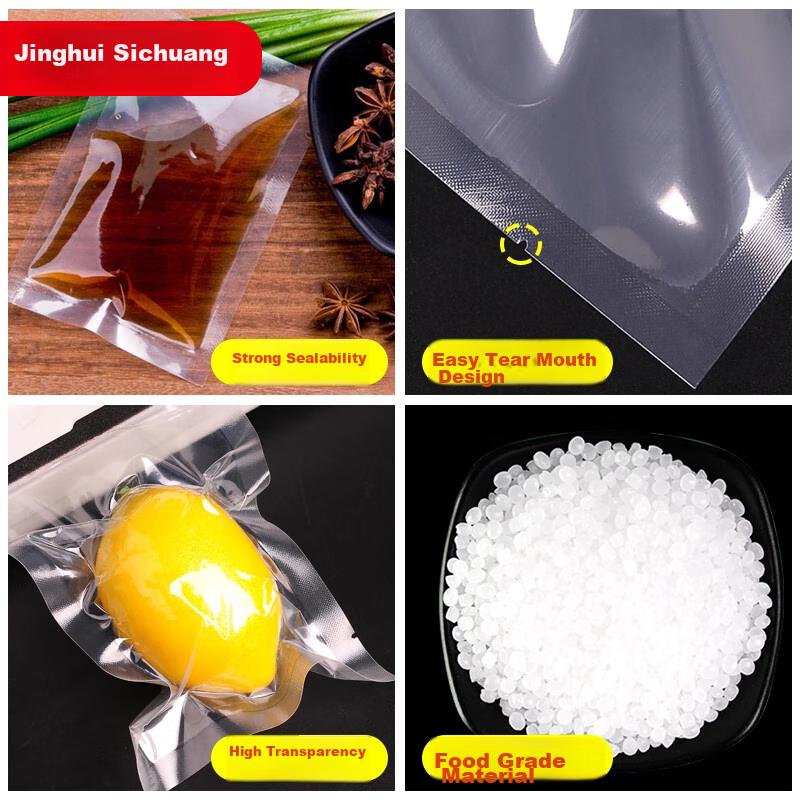 Jinghuisichuang Vacuum Food Bags [Smooth Surface 12*17cm], PE+PA Fresh-Keeping Sealing Bags, Air-Suction Compressed Packaging Bags, 100 Pieces