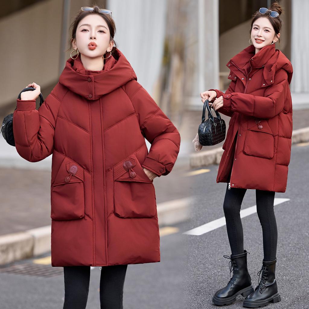 Removable hat winter new women's medium and long cotton clothes thickened loose warm fashion cotton-padded jacket