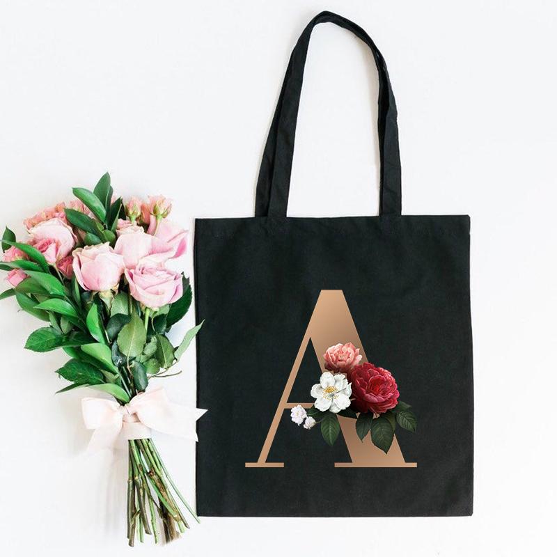 Холщовая сумка-тоут с цветочным письмом и шрифтом ABCDEFG, повседневная сумка-шопер с эко-цветами большой вместимости, сумки на плечо в стиле Харадзюку