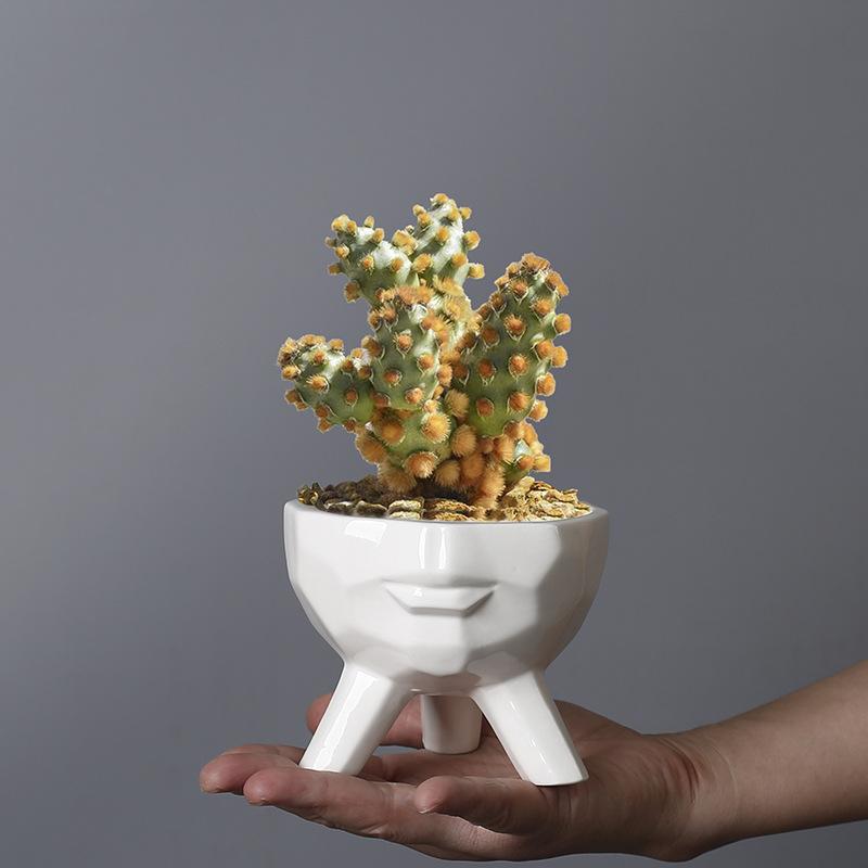 Ceramic Flower Pot Breathable Simple Nordic Style Portrait Pot Indoor Desktop Art Ornament Flower Pot Succulent Green Plant Flower Pot