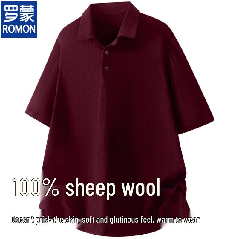 ROMON Men's 100% Merino Wool Short Sleeve Polo Knit Sweater