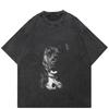 Streetwear Dog Graphic T-Shirt Cotton Washed Black Tshirt Unisex Tops Tees Summer Short Sleeves T Shirt