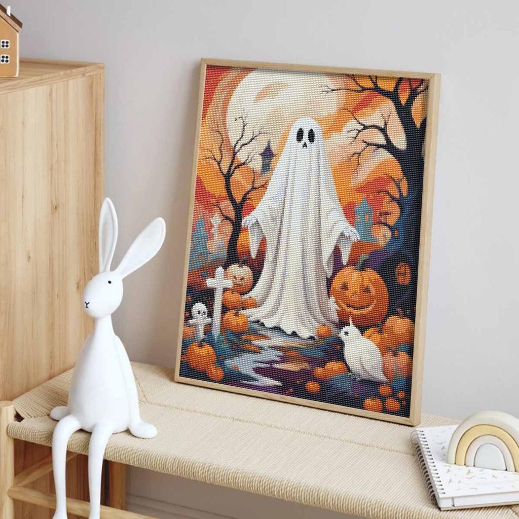 Halloween 5D Ghost Pumpkin Diamond Art Painting Kit Diamond Painting Home Decor Crafts Wall Art Full Drill DIY Decorations Set Gifts