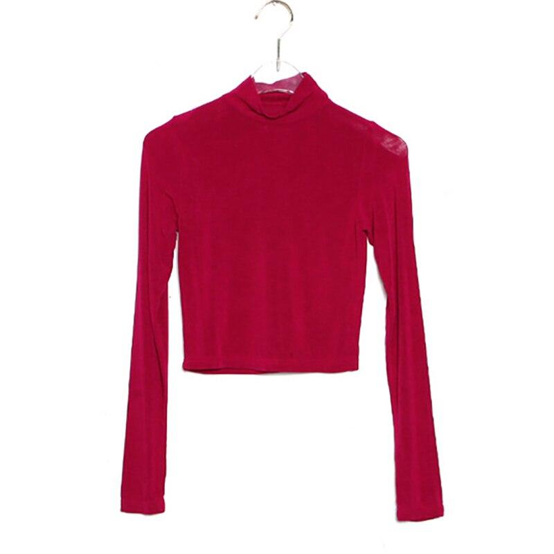 Spring Long Sleeve T-shirt High Stretch Short Sexy Crop Top Women White Tees Korean Style Office Casual Woman Tshirts 12989